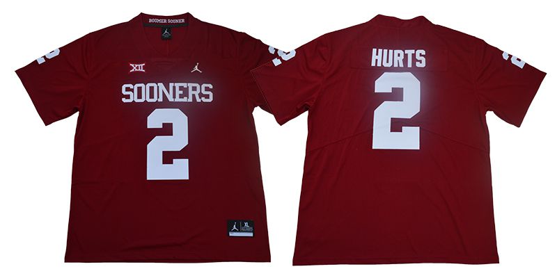 Men Oklahoma Sooners #2 Hurts Jordan Red NCAA Jerseys->ncaa teams->NCAA Jersey